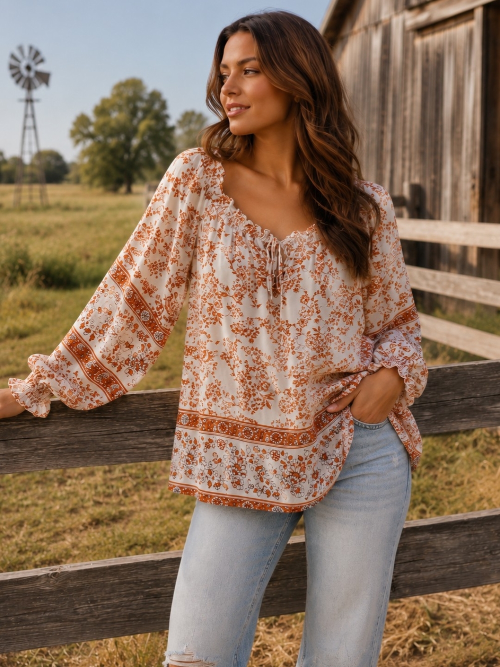 Wild Moss Boho Peasant Cottagecore Blouse Large Off/On Shoulder EUC